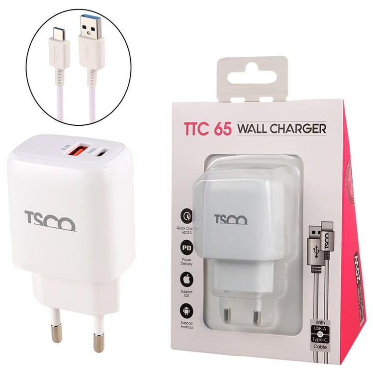 شارژر دیواری 20 وات تسکو مدل TTC 65