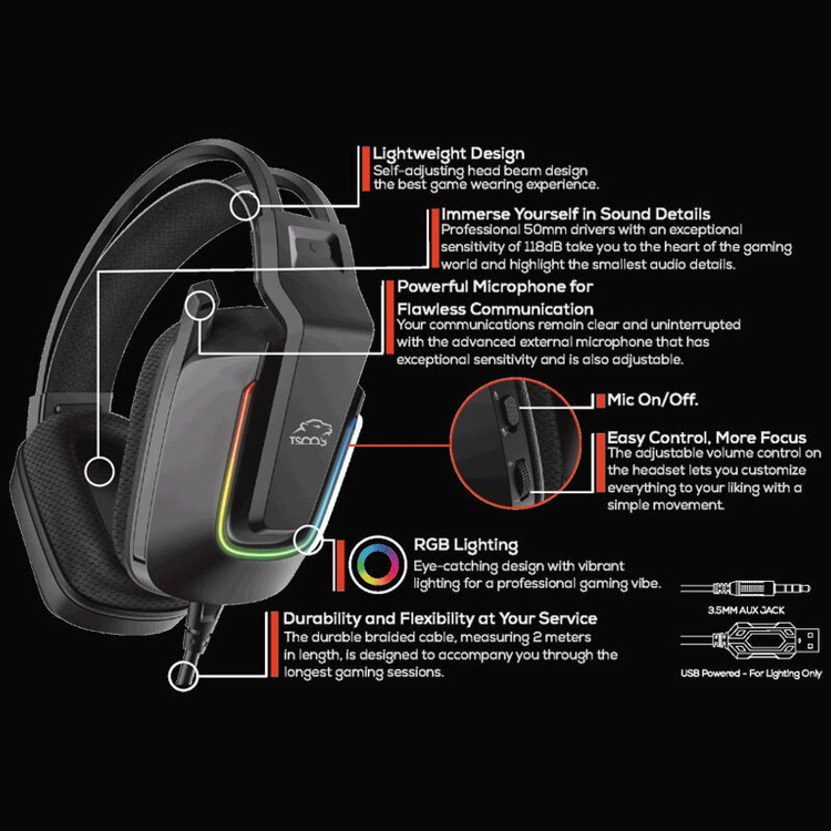 هدست گیمینگ سیم دار تسکو مدل GH 5143 PHANTOMUS